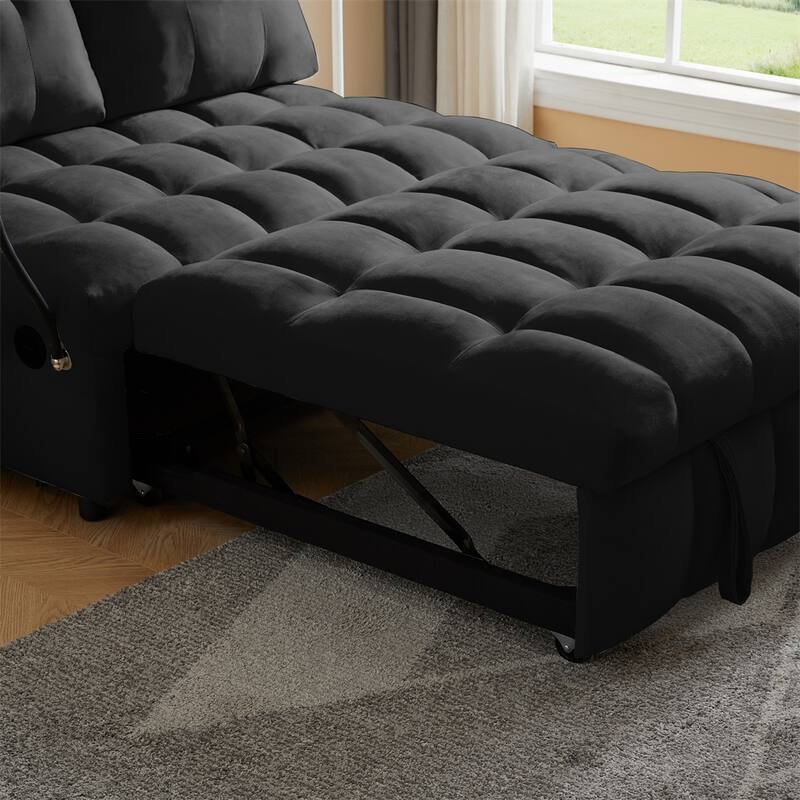 Velvet Pull Out Sofa with Removable Backrest,USB Port and Phone Stand
