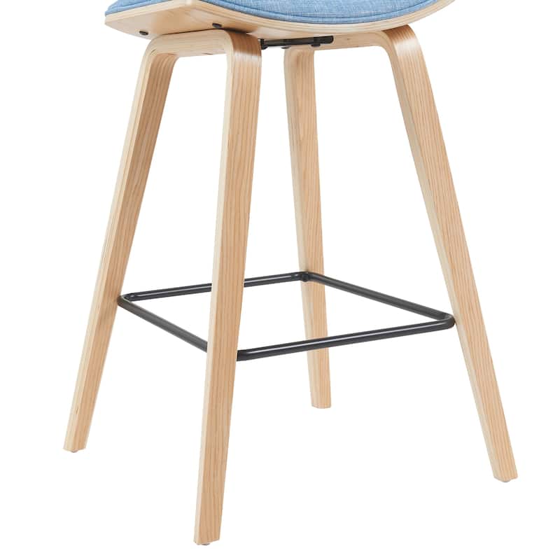 Fox Mid-Century Bar Stool, Upholstered Counter Height Chair with Bentwood Legs
