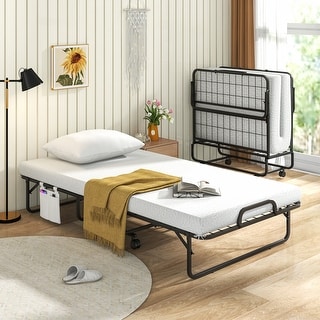 Twin Size Rollaway Guest Folding Bed with Mattress Sturdy Heavy Duty Frame