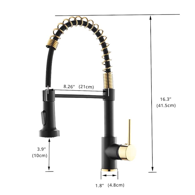 Black and Gold Single Handle Pull-down Kitchen Faucet
