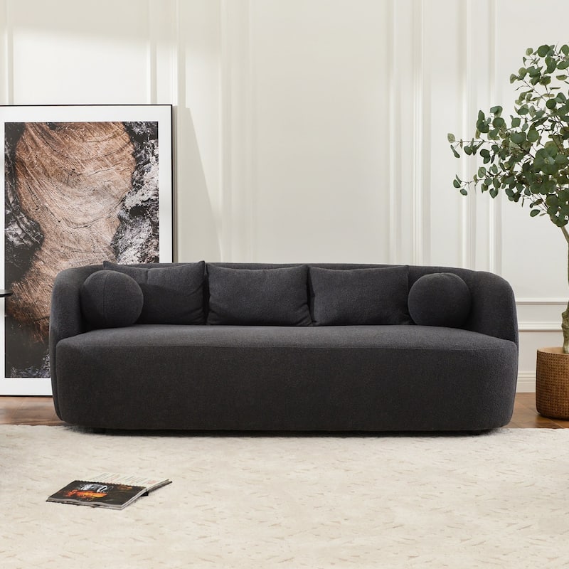 KINWELL 3-Seater Sherpa Boucle Upholstered Sofa Couch for Living Room Lounge, 85" W - Dark Grey