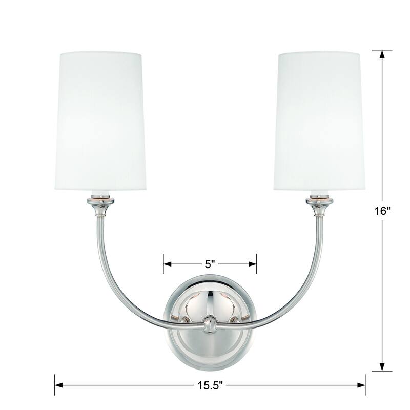 Libby Langdon for Crystorama Sylvan 2 Light Polished Nickel Sconce - 15.5'' W x 15.87'' H x 7'' D - 15.5'' W x 15.87'' H x 7'' D