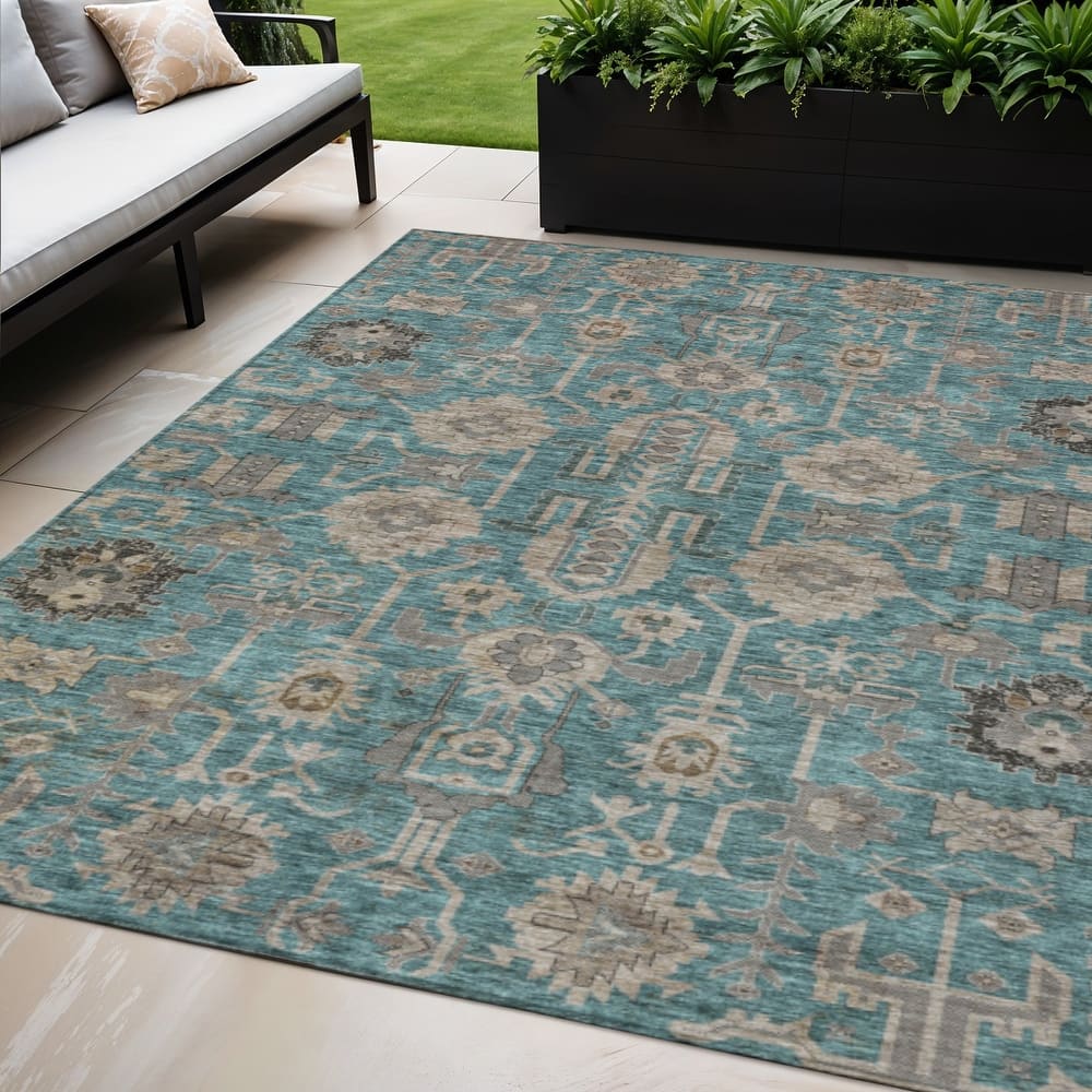 HomeRoots Oriental Traditional Rectangle Outdoor Rug