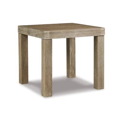 22 in. Natural Brown Square Wood End Table with Slatted Design