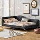 preview thumbnail 34 of 38, Upholstered Daybed with Nailhead Trim, L Shaped Linen Fabric Sofa Bed Frame with Backrest and Armrest, Gold Metal Legs