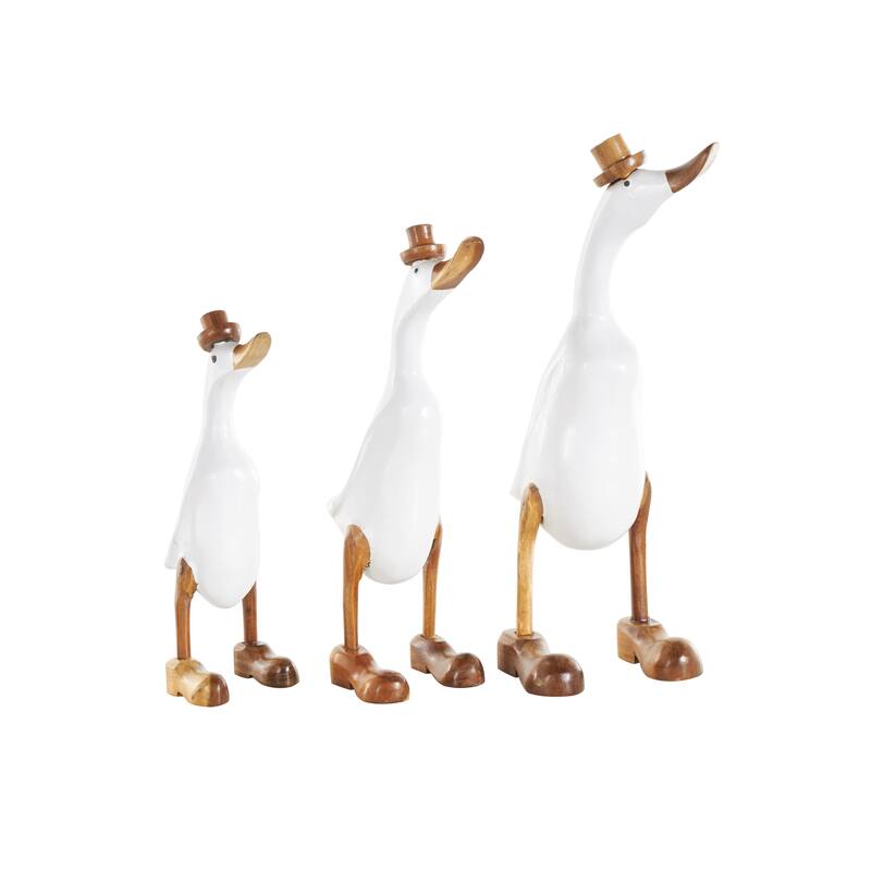 Black Wood Duck Decorative Sculpture with Brown Accents (Set of 3)