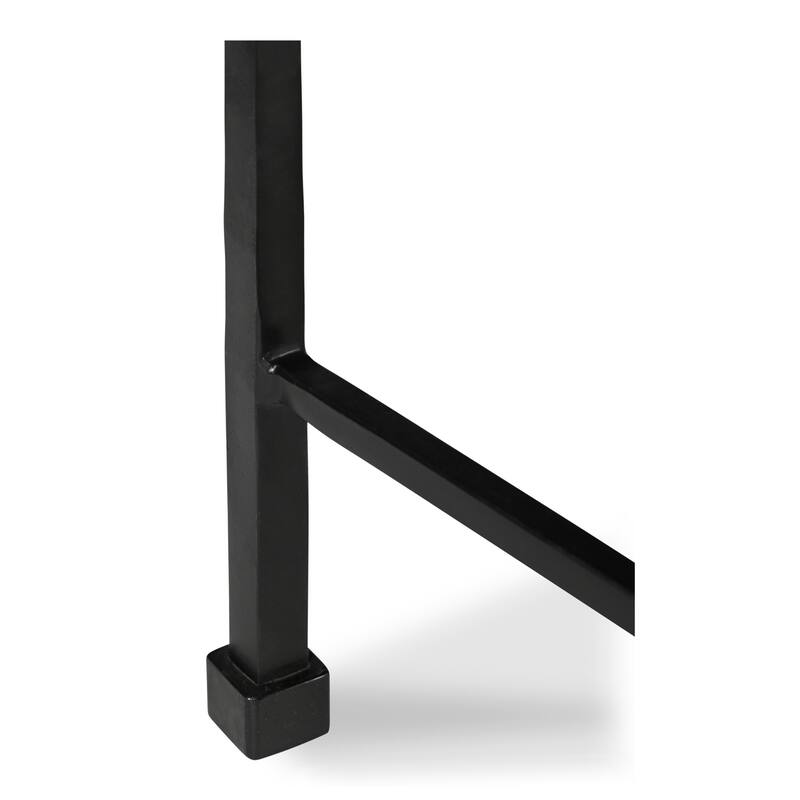 NADAAL STUDIOS Tylienne Coffee Table, Italian Botticino Marble, Hammered Blackened Iron Base