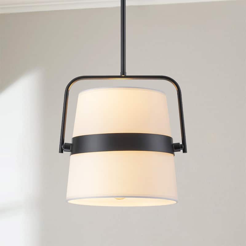2-Light Modern Traditional Black and White Drum Fabric Pendant Light - 11.8 in. W x 11.8 in. H - 11.8 in. W x 11.8 in. H - Black and White