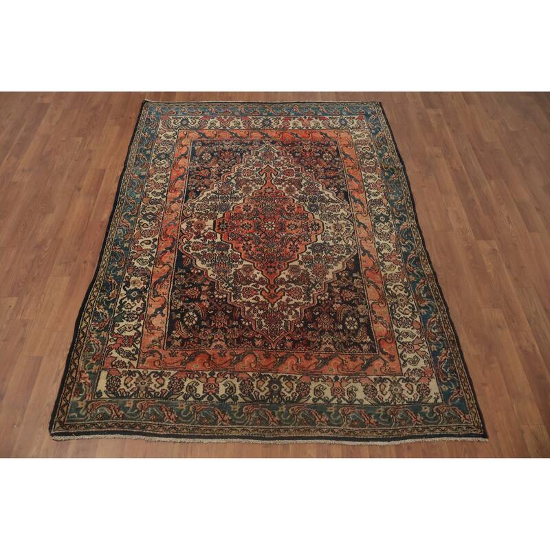 Hand Knotted Oriental 100% Wool Carpet Traditional Medallion Beige & Ivories Bibikabad Area Rug - 6' 2'' X 4' 5''