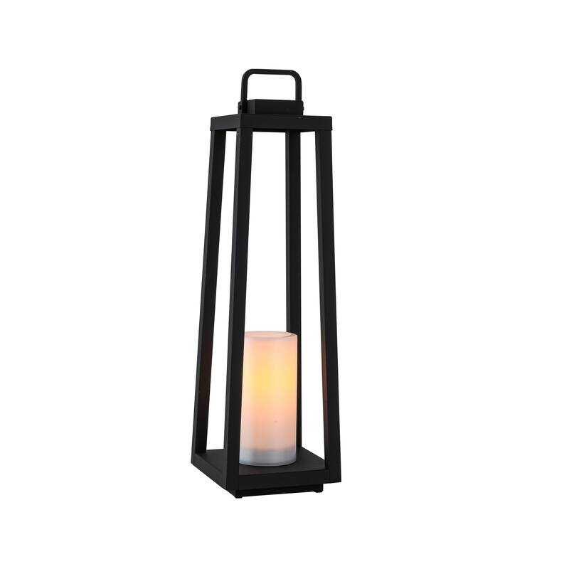 1 Light H16" Modern Matte Black Solar Lantern with Candle Shape Outdoor Light Decorative Portable Hanging LED Lights