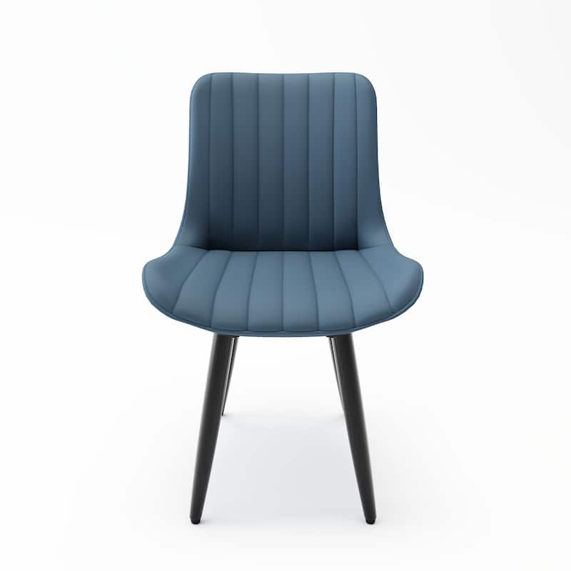 Set of 2 Modern PU Leather Dining Chairs with Thick Cushions & Metal Legs, Armless Faux Leather Side Chairs for Kitchen