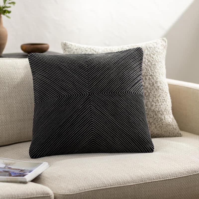 Kittin Woven Throw Pillow - 22x22 Poly Insert - Black