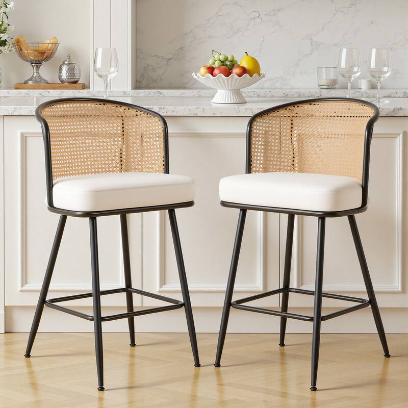 26"/29" Rattan Upholstered Bar Stool /Counter Stools Set of 2/3/4 - Set of 2 - PU-White - Counter Height