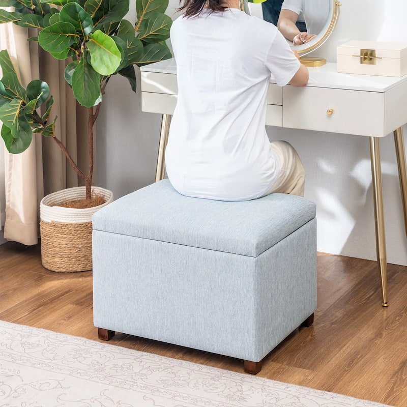 Adeco Faux Leather Storage Ottoman for Living Room Footstool
