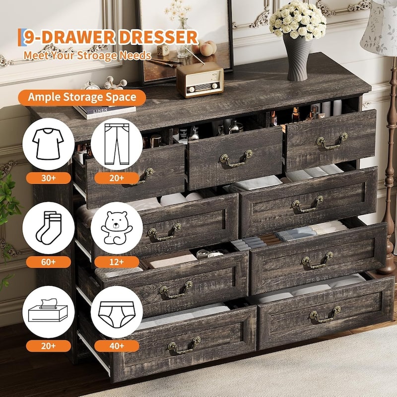 Vintage 9 Drawer Dresser for Bedroom Living Room