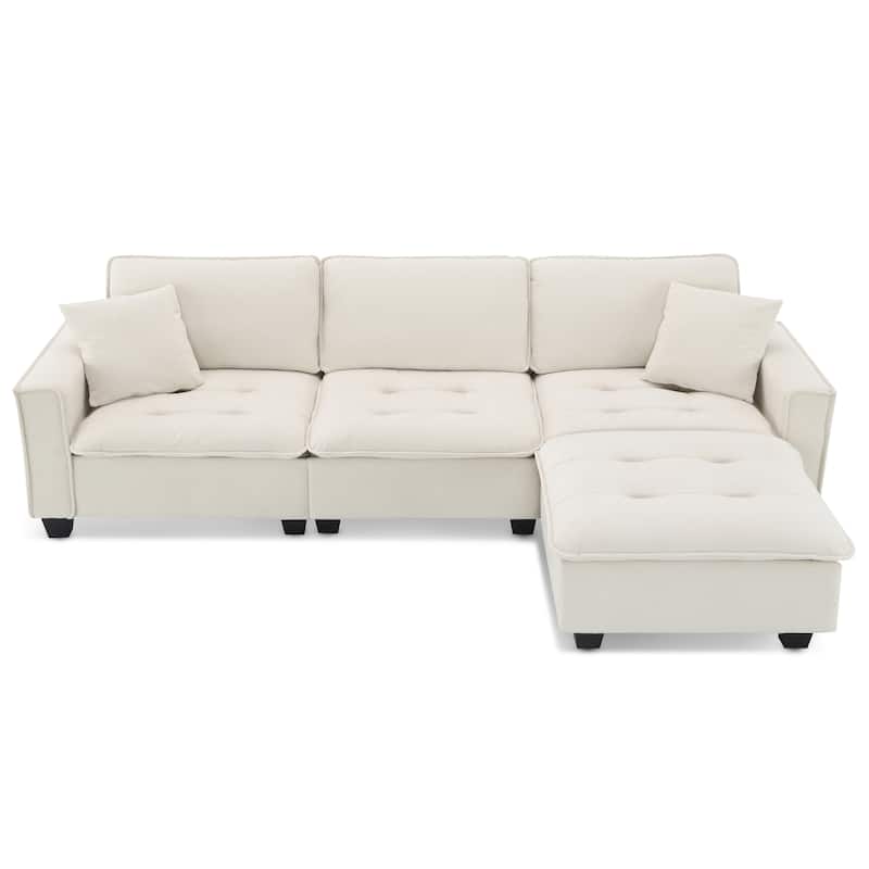 100" L-Shaped Convertible 4 Seater Sectional Sofa with Removable Ottoman and Matching Pillows, Perfect for Living Room