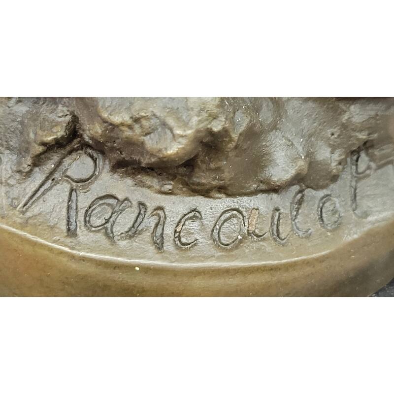 Bronze Sculpture Of A Boy Fishing By Rancoulet - Handmade Statue On Marble Base