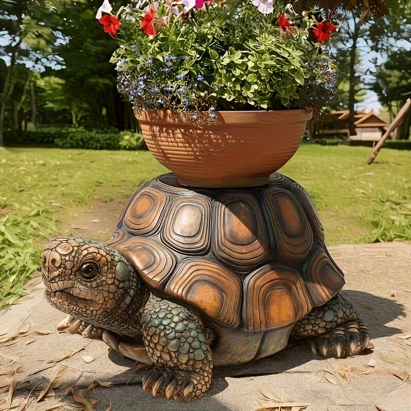 18"Garden Turtle Statue Stool, Simulated Animal Resin Sculpture, Multi-Purpose Decorative Stool for Living Room, Balcony