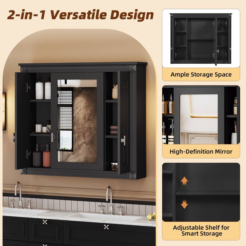 Wall-Mounted Bathroom Medicine Cabinet with Mirror and Four Shelves, Over-The-Toilet Storage Unit‌