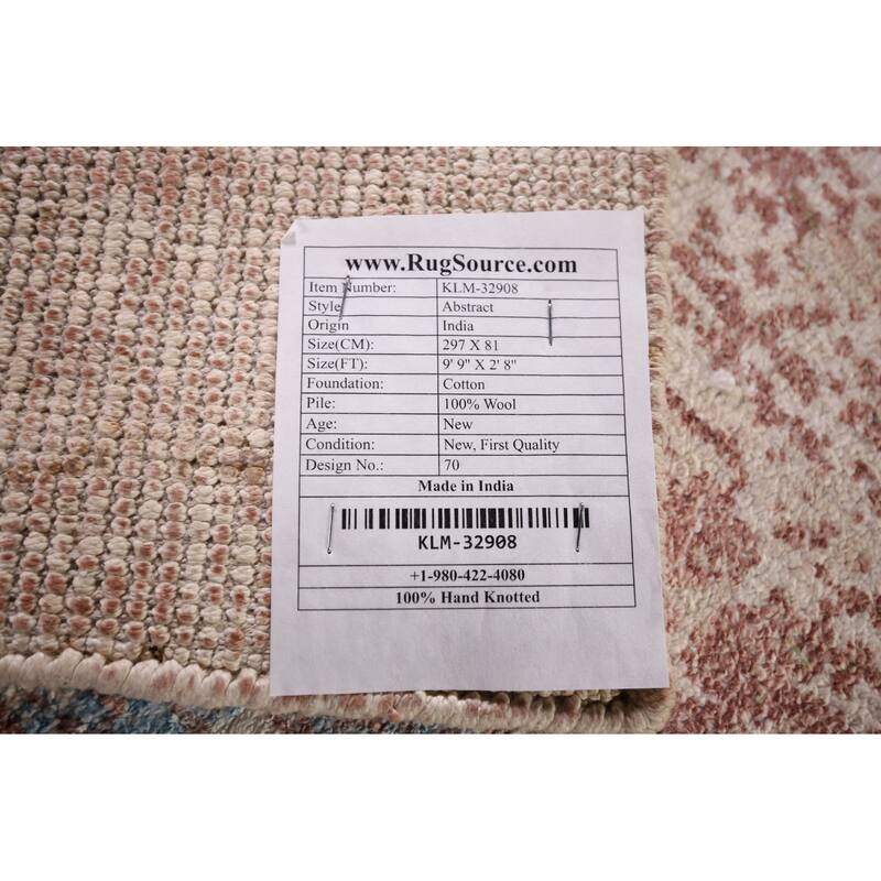 All-Over Abstract Indian Runner Rug Handmade Wool Carpet - 2'8"x 9'9"