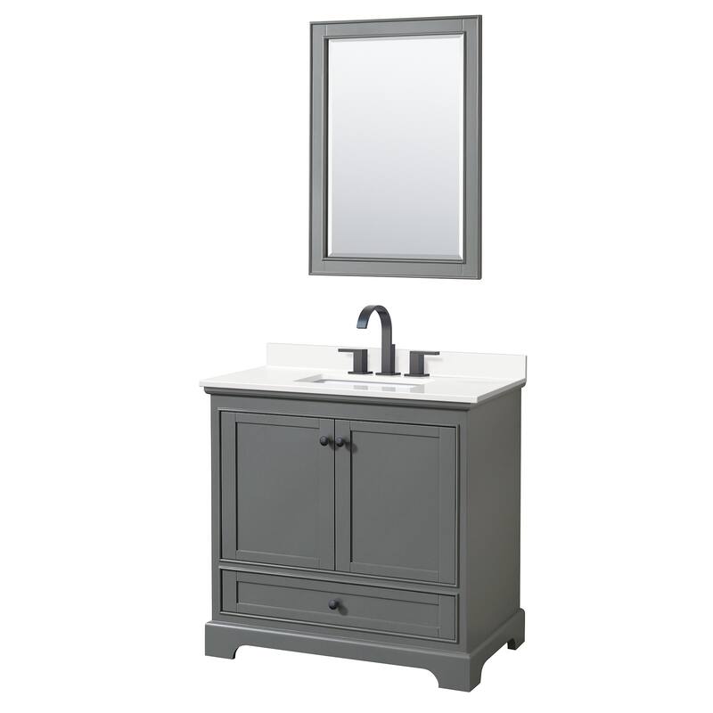 Wyndham Collection WCS202036S-QTZ-US3M24 Deborah 36" Free Standing - Dark Gray / White Quartz Top / Matte Black