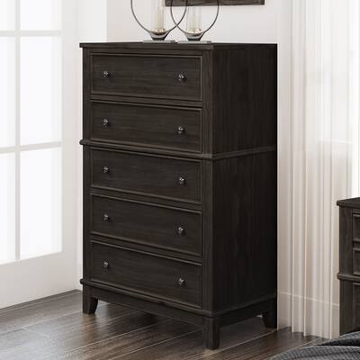 Minimalist Style 5-Drawer Solid Wood Dresser, Superior Top, Storage Organizer Dresser, Accent Chests of Drawers for Bedroom