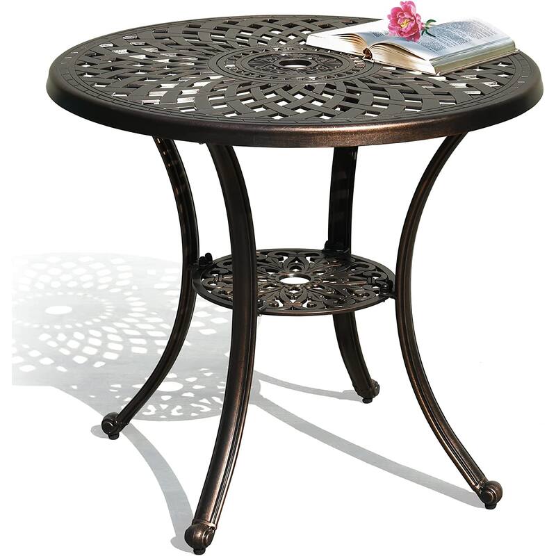 Moasis 30" Round Patio Dining Table Cast Aluminum Outdoor Bistro Table With Umbrella Hole
