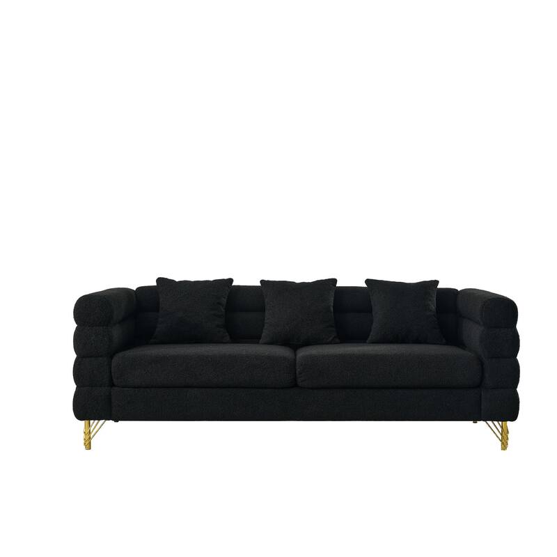 Roomfitters 81" 3 Seater Sectional Sofa, Modern Boucle Upholstered Couch with Gold Legs and 3 Pillows for Living Room