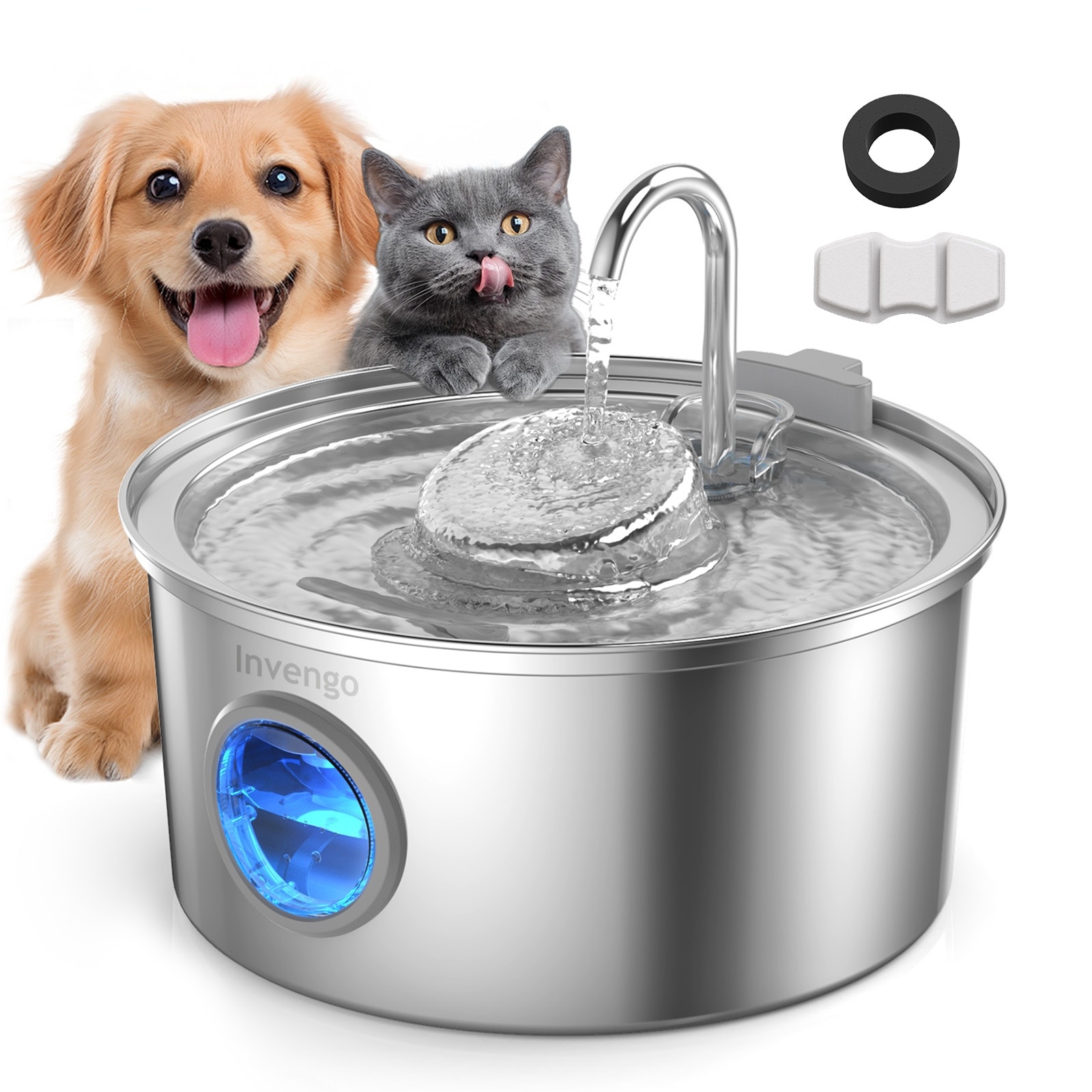 Cat Water Fountain Stainless Steel, 108oz/3.2L Pet Fountain