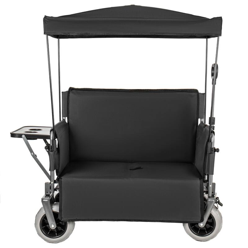 3-in-1 Collapsible Wagon,Convertible Folding Cart with Canopy &Rear-Mounted Folding Tabletop, 500lbs Heavy-Duty, 180L Capacity