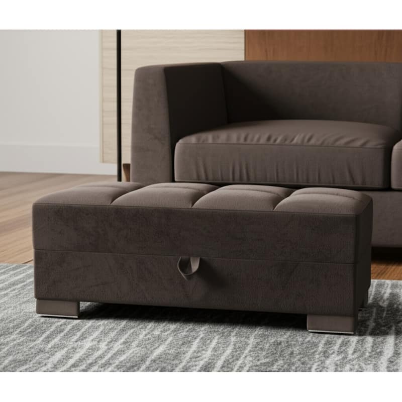 HomeRoots 50" Brown Tufted Microfiber Storage Ottoman - Brown - 50' X '19' X '20