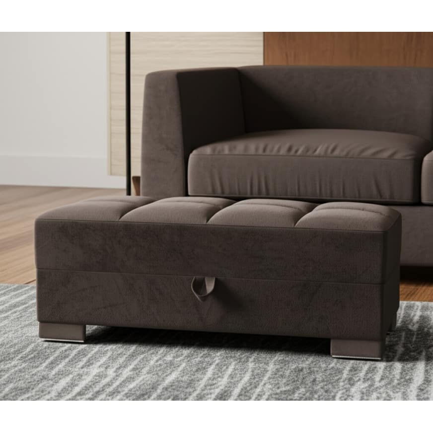 HomeRoots 50" Brown Tufted Microfiber Storage Ottoman