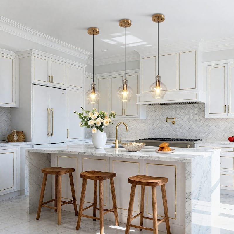 Coria Mid-century Modern Brass 1-Light Chic Dimmable Kitchen Pendant with Fluted Glass