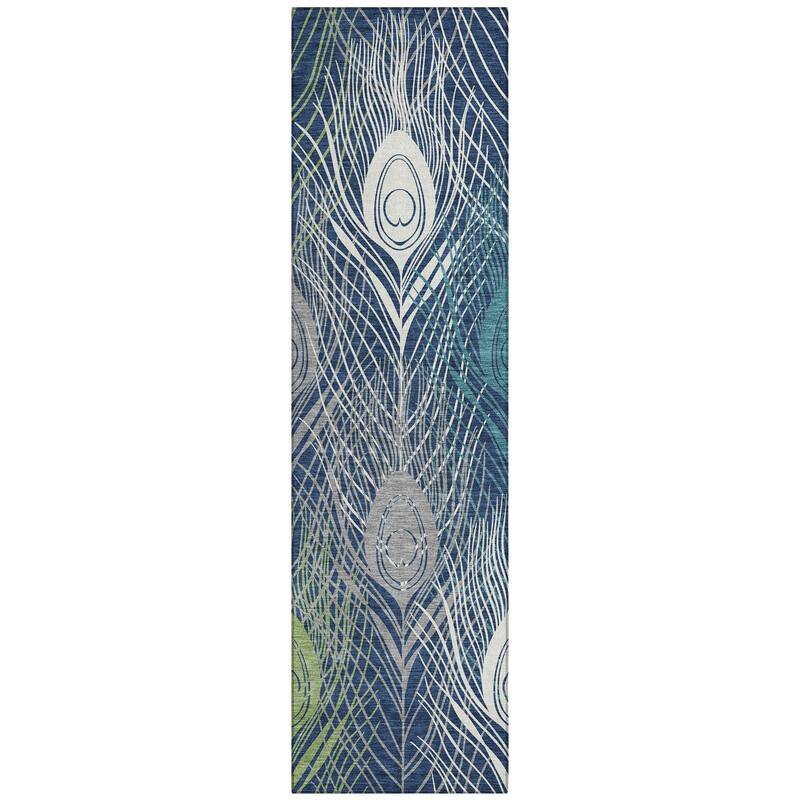 Machine Washable Indoor/ Outdoor Modern Peacock Chantille Rug