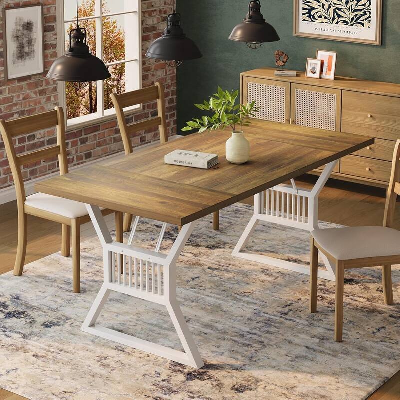 Metal Legs Kitchen Dining Table for 4-6 People - N/A - Tan