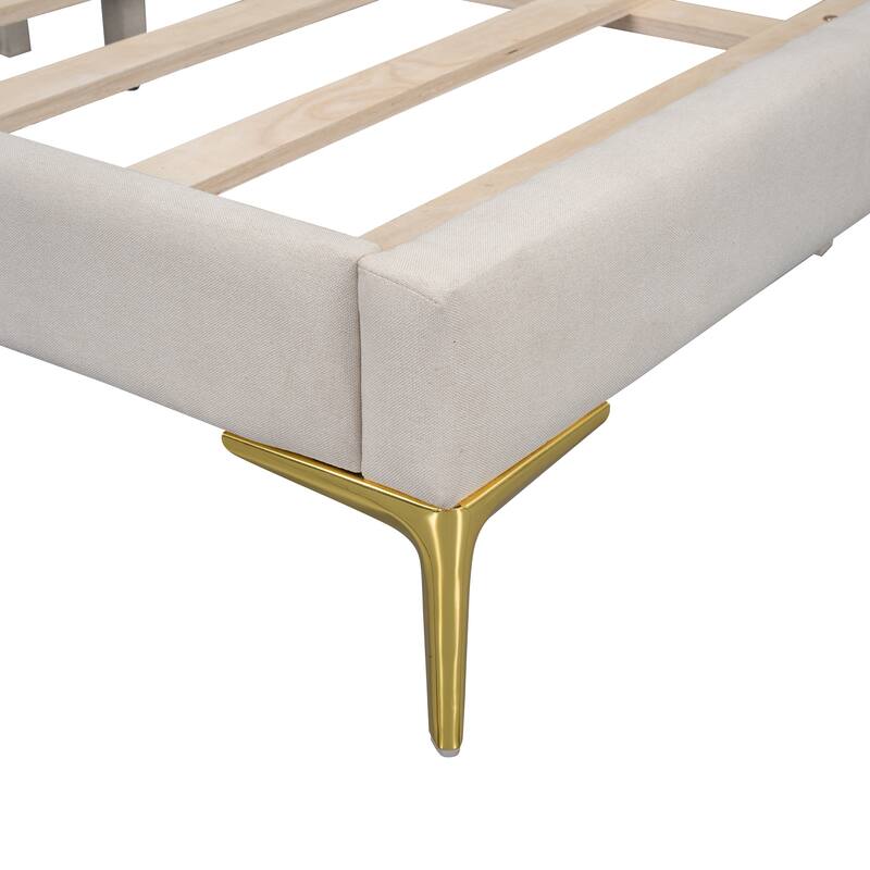 Modern Upholstered Full Size Daybed with Headboard and Armrest, Beige Linen Fabric, Sturdy Wood Frame