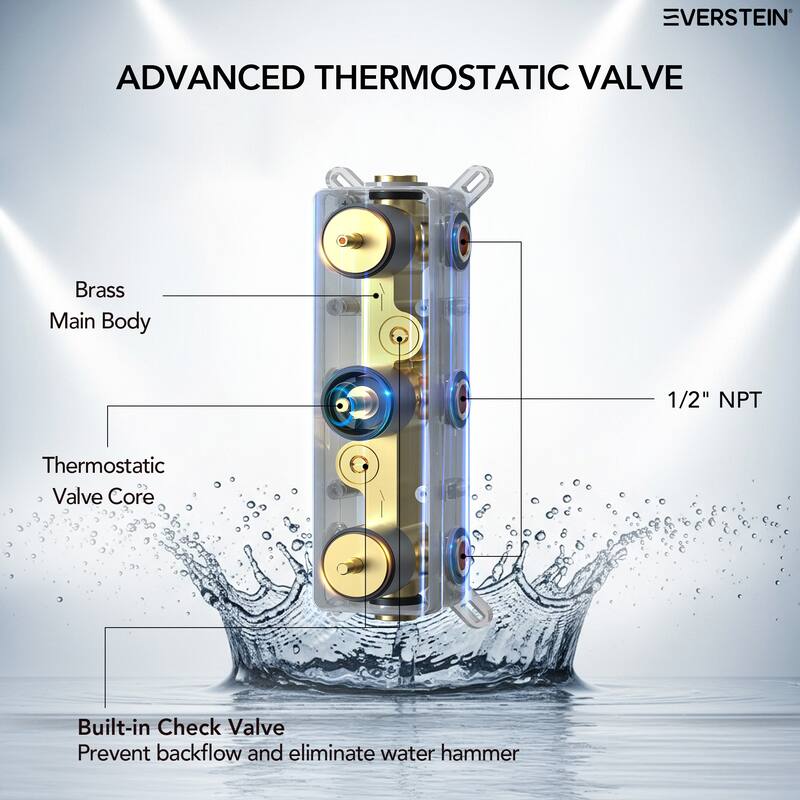 Thermostatic Shower System 12" High-Pressure Rainfall Shower Head with Slide Bar Hand Shower