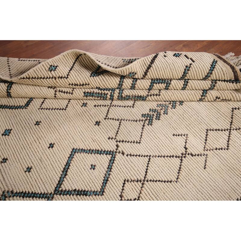 Geometric Ivory Moroccan Area Rug Handmade Wool Carpet - 5'9"x 9'6"