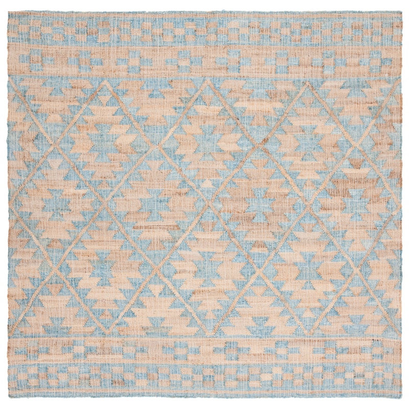 SAFAVIEH Flatweave Kilim Welmoet Jute Rug - 7' Square - Blue/Natural