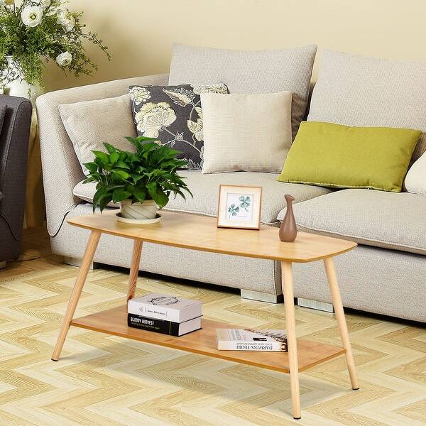 Shop Goplus Coffee Table Rectangle Side End Solid Wood Legs W