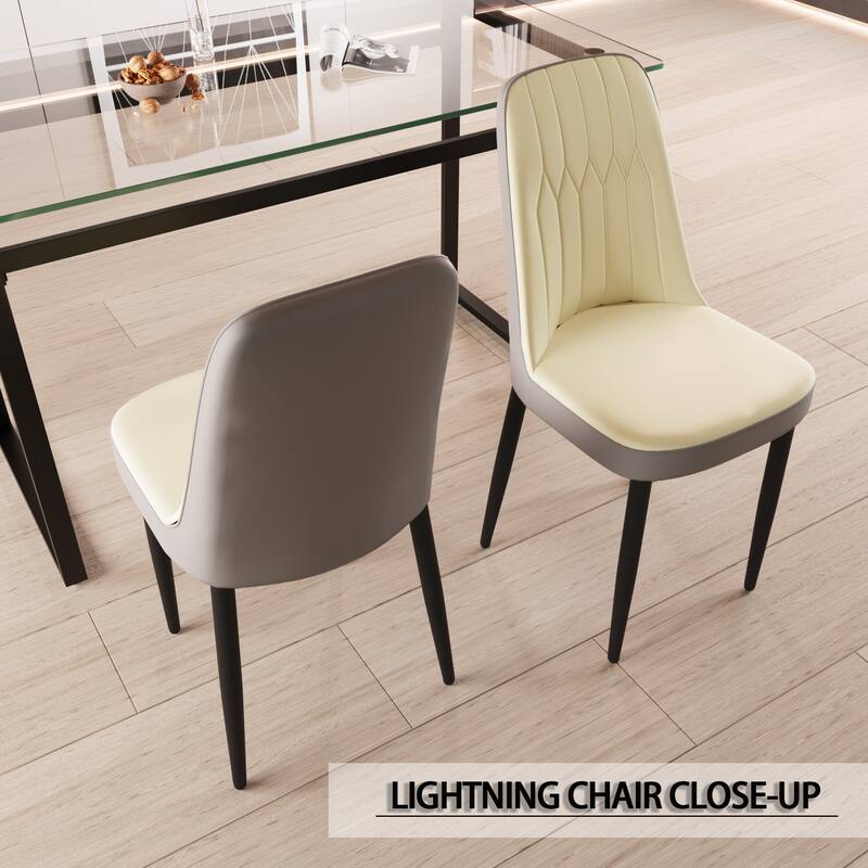 Modern PU 4 Piece Kitchen Dining Chair Set with Cushions, Metal Legs, Anti-Scratch Foot Pads for Dining Room Kitchen Living Room