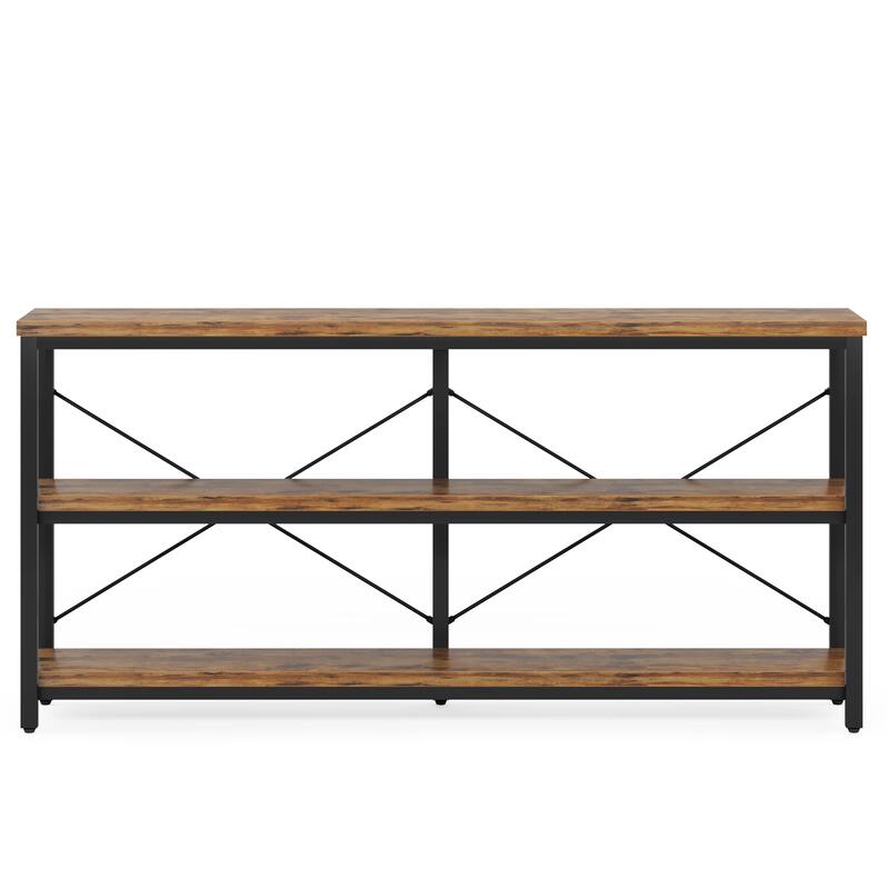 55" Console Table with Storage Shelves-3-Tier Sofa Table Behind Couch, Narrow Entryway Table with Open Display Shelves