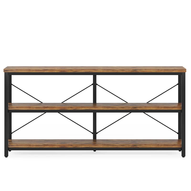 55" Industrial 3-Tier Console Table with Storage Shelves for Living Room, Hallway