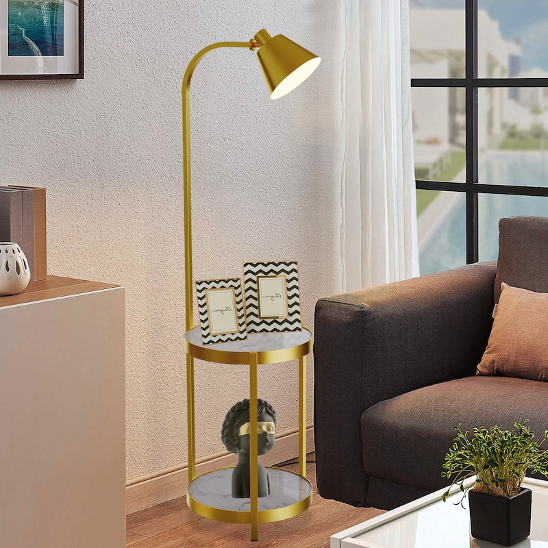 Home Floor Lamp with Side Table, USB Charging Port, Golden Iron Frame - 61"