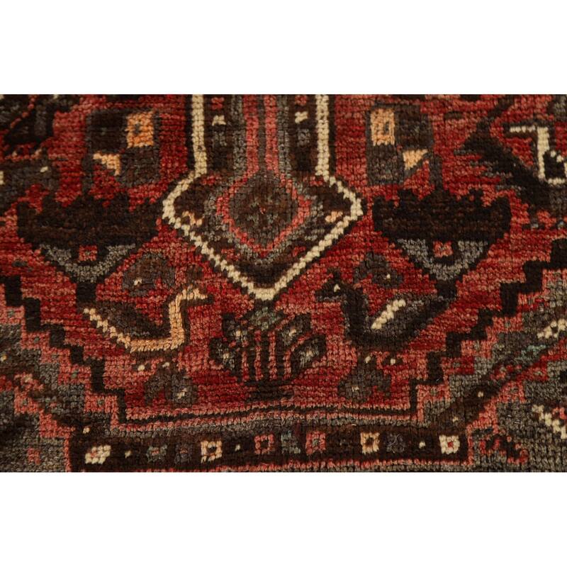 Hand-knotted Qashqai Persian Vintage Area Rug Grey Wool Carpet - 3'9"x 5'6"