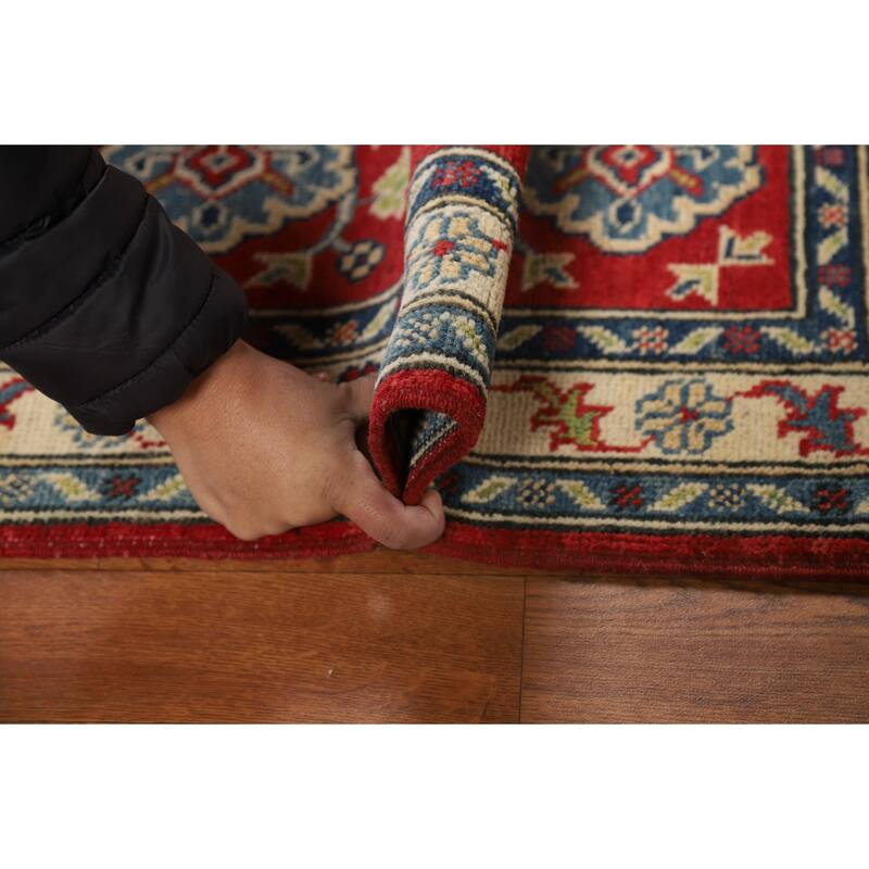 Red Geometric Kazak Oriental Foyer Rug Handmade Wool Carpet - 2'0" x 3'0"
