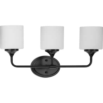 Lynzie Collection Three-Light Matte Black Etched Opal Glass Modern Bath Vanity Light - 23.875 in x 5.625 in x 11.125 in