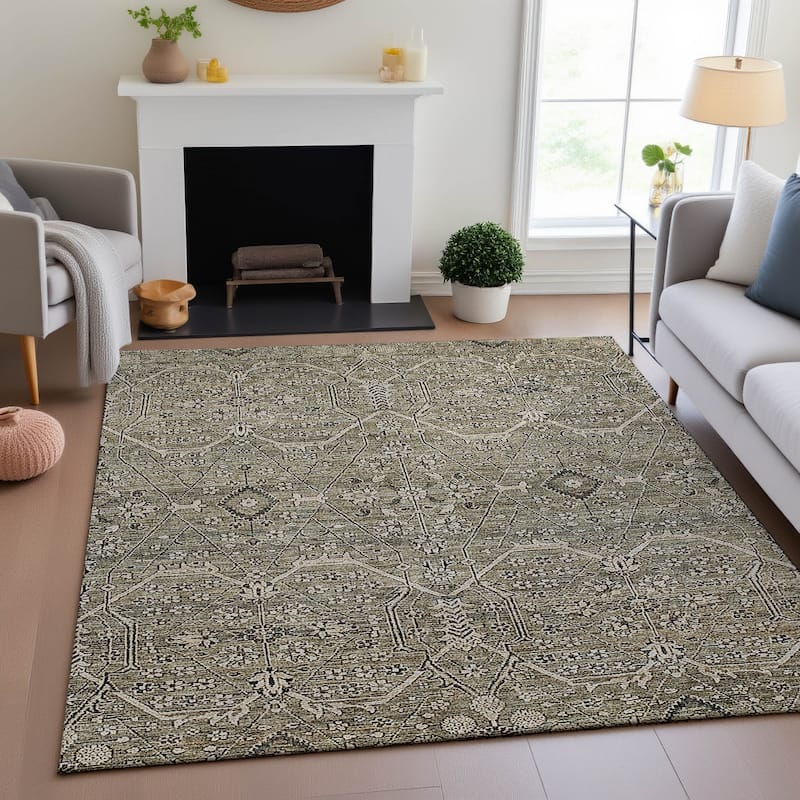 Premium Washable Super Soft Traditional Global Mayfield Rug - Khaki - 9' x 12'