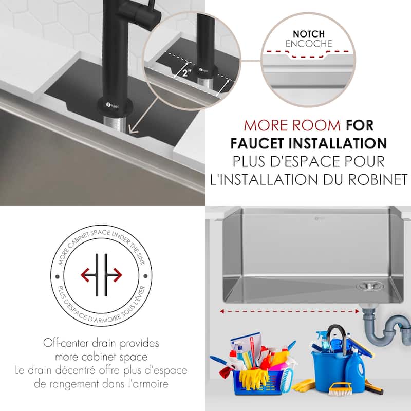 Undermount 25 inch Stainless Steel Single Bowl Workstation Kitchen Sink with Black Accessories Handmade