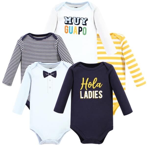 slide 1 of 1, Hudson Baby Infant Boy Cotton Long-Sleeve Bodysuits, Hola Ladies 5-Pack Preemie - Hola Ladies 5-Pack